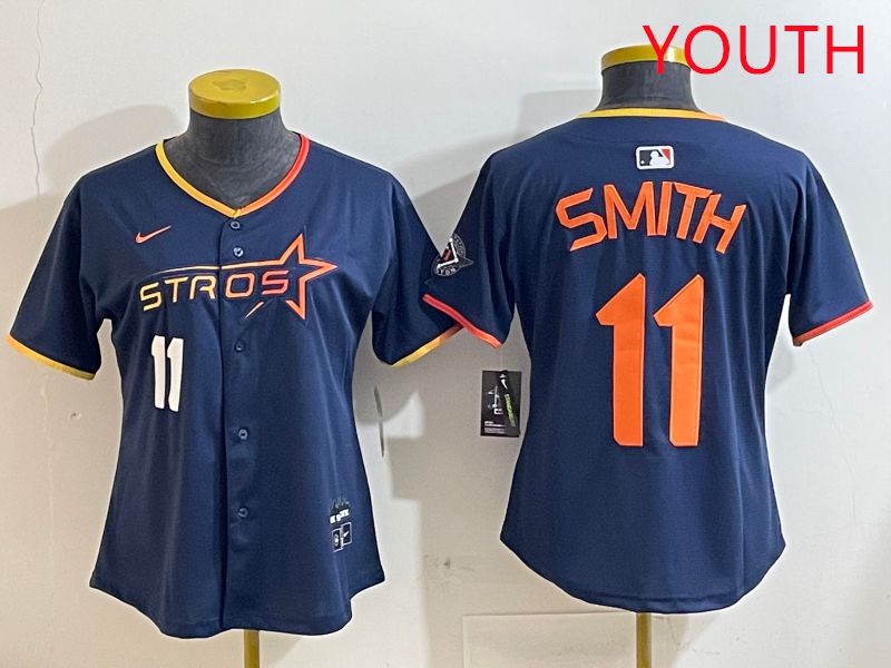Youth Houston Astros 11 Smith Blue three generations Joint Name Nike 2025 MLB Jersey style 4